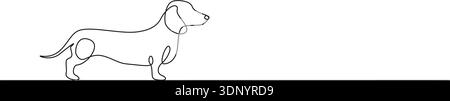 continuous line drawing of dachshund, wiener dog line art vector illustration Stock Vector