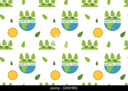 Seamless pattern for Earth Day with eco-friendly elements. Planet, globe, plants, and trees. Ecology, environmental protection, flat Stock Vector
