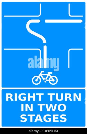 Vector graphic road sign telling cyclists to turn right in two stages instead of a normal right turn. This is for increased safety for cyclists Stock Vector