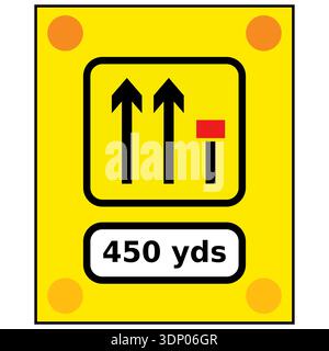 Vector graphic of a rectangular yellow sign warning of signs used on the back of slow-moving or stationary vehicles warning of a lane closed ahead by Stock Vector