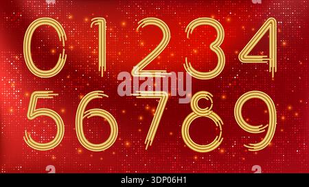 Golden Number. Thin yellow volume numbers. 3d render Stock Vector