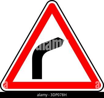 Vector graphic of a uk warning of a right hand bend ahead road sign. It consists of a road bending to the right symbol contained within a red triangle Stock Vector