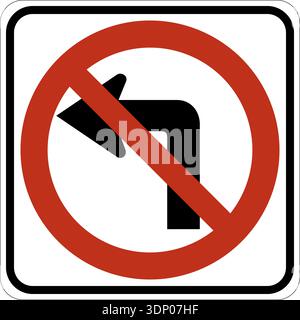 Vector graphic of a usa No Left Turn highway sign.t consists of a red circle with a red diagonal bar obscuring an arrow with a left pointing, right an Stock Vector