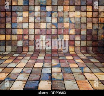 Beautiful baked clay ceramic tile old art background Stock Photo