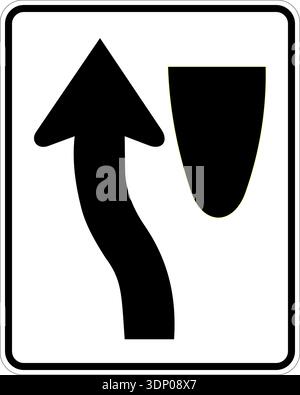 Vector graphic of a usa Keep Left MUTCD highway sign. It consists of a curved arrow passing to the left of the median contained in a white rectangle Stock Vector
