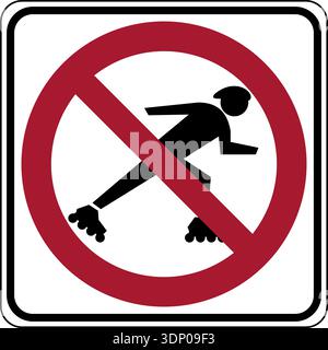 Vector graphic of a red usa No Roller Blading MUTCD highway sign. It consists of the silhouette of a person rollerblading covered by a red circle with Stock Vector