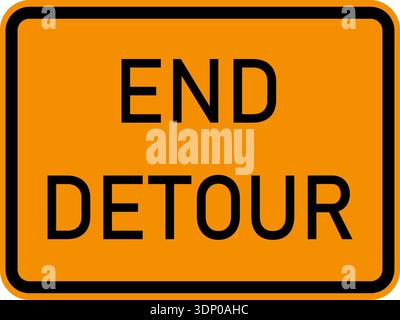 Vector graphic of a usa End Detour highway sign. It consists of the wording End Detour within a black and orange rectangle Stock Vector