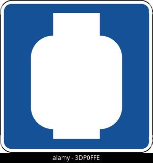 Vector graphic of a blue usa Propane Gas Station mutcd highway sign. It consists of a silhouette of a propane gas container contained in a blue square Stock Vector