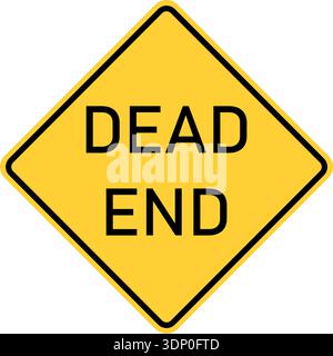 Vector graphic of a usa Dead End highway sign. It consists of the wording Dead End within a black and yellow square tilted to 45 degrees Stock Vector