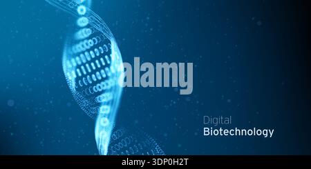 Abstract blue DNA molecule, double helix Technology illustration. Gene digital biotechnology futuristic concept. Biology genetic research backdrop. Stock Vector