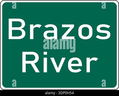 Vector graphic of a green USA River mutcd highway sign. It consists of the words Brazos River contained in a green rectangle Stock Vector