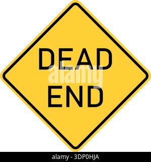Vector graphic of a usa Dead End highway sign. It consists of the wording Dead End within a black and yellow square tilted to 45 degrees Stock Vector