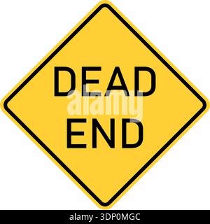 Vector graphic of a usa Dead End highway sign. It consists of the wording Dead End within a black and yellow square tilted to 45 degrees Stock Vector