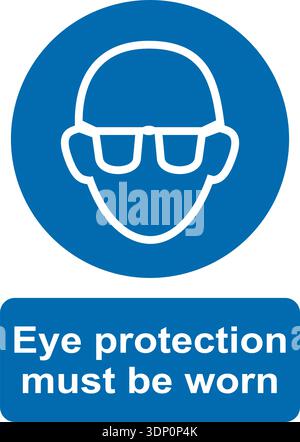 Blue and white circular vector graphic of Eye protection must be worn, mandatory warning sign Stock Vector