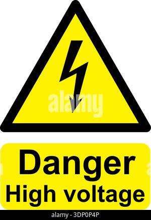Black and yellow vector graphic of Danger high voltage warning sign Stock Vector