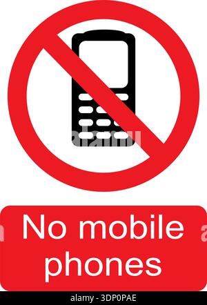 Black, white and red vector graphic of No mobile phones prohibited warning sign Stock Vector