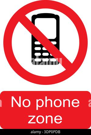 Black, white and red vector graphic of No phone zone prohibited warning sign Stock Vector
