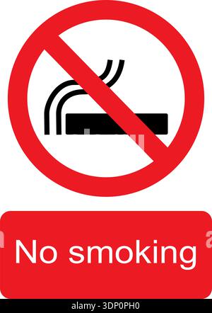 Black, white and red vector graphic of No smoking prohibited warning sign Stock Vector