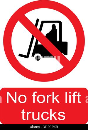 Black, white and red vector graphic of No fork lift trucks prohibited warning sign Stock Vector