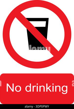 Black, white and red vector graphic of No drinking prohibited warning sign Stock Vector