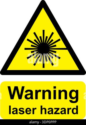 Black and yellow vector graphic of Laser hazard warning sign Stock Vector