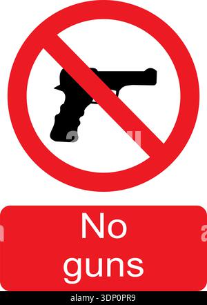 Black, white and red vector graphic of No guns prohibited warning sign Stock Vector