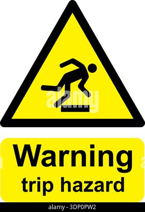 Black and yellow vector graphic of Trip hazard warning sign Stock Vector