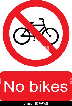 Black, white and red vector graphic of No bikes prohibited warning sign Stock Vector