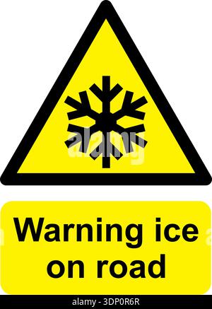 Black and yellow vector graphic of Ice on road warning sign Stock Vector