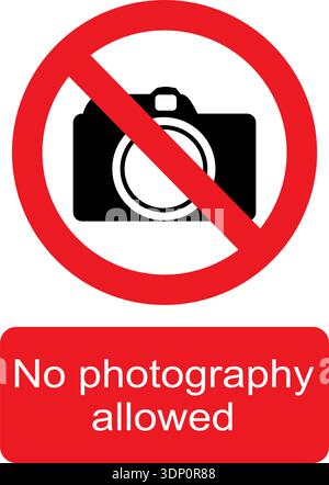Black, white and red vector graphic of No photography allowed prohibited warning sign Stock Vector