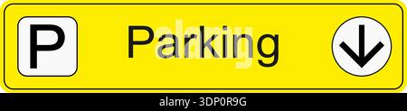 Yellow and black vector graphic of airport information terminal sign showing the direction of car parking Stock Vector