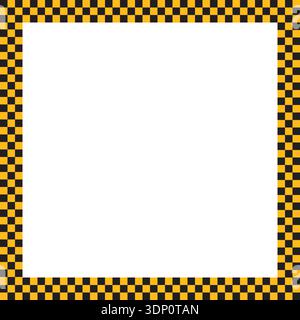 Square frame with black and yellow checkerboard print. Quadrangular vignette for picture or photo with taxi or police car chequered pattern Stock Vector