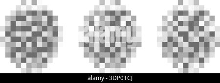 Set of oval shapes with blur effect to hide face. Checkered pixel textures for sensitive content. Parental control, vulnerable audience, censorship or Stock Vector