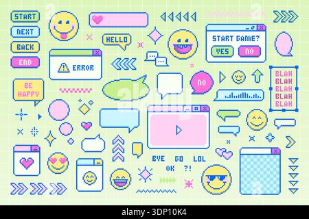 Collection of retro Pixel Art Elements. Stock Vector