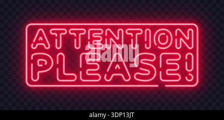 Red neon vector sign featuring the text attention please. Perfect for warnings, important notices, and alert focused designs. Stock Vector