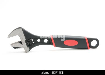 Adjustable wrench for plumbers and gas fitters on an isolated white background Stock Photo