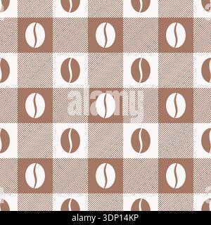 Coffee seamless pattern. Brown beige coffee background. Repeated bean patterns. Repeating chess texture. Coffe beans. Design prints. Abstract patern Stock Vector
