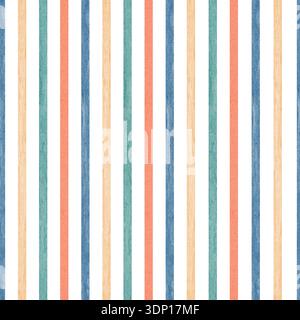 Seamless stripe pattern in watercolor style. Linear narrow stripes background for textile, mattress, rug or baby bedding. Classic striped design for w Stock Photo