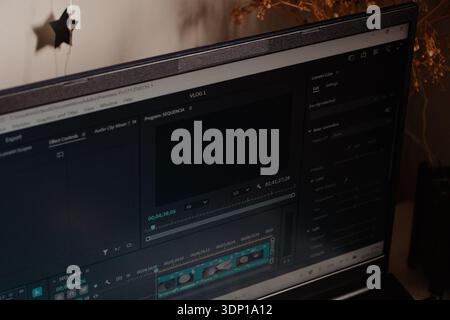 Video Editing Software Interface on Laptop Stock Photo