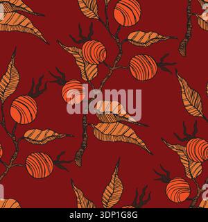 Seamless pattern with Rose hip, cranberry. Natural fresh ripe tasty blueberries. Vector illustration for background, packaging, textile, fabric and Stock Vector