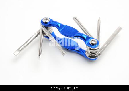Multi keys for bike repair and tuning on isolated white background Stock Photo