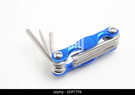 Multi keys for bike repair and tuning on isolated white background Stock Photo