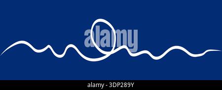 Thick organic cable swoosh with bold start and tapered end in blue background. Curvy flowing stroke suggests fast motion and is useful as dynamic divider, logo underline or abstract accent on posters. Stock Vector