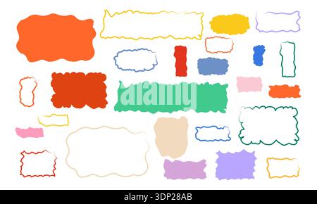 Set of colorful wavy outline banners. Curly frames and long labels for captions, quote areas and decorative callouts. Irregular contour silhouettes vector illustration. Stock Vector