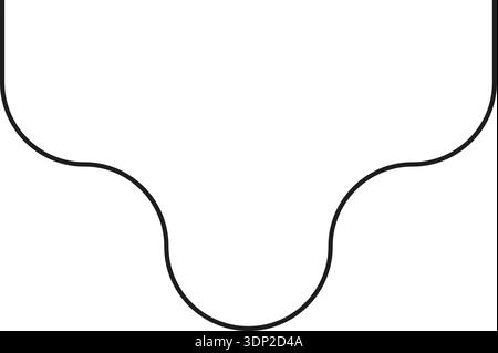 An open and short T-shaped line with rounded corners and smooth curves in an outline. Stock Vector