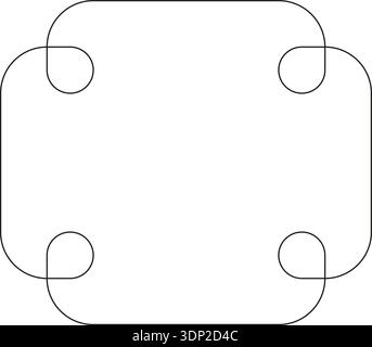 Lines originating from corners and connecting four squares with rounded corners in a framed outline. Stock Vector