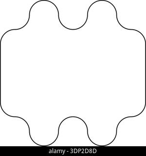A rectangular line with four small squares at the ends, two on each side, with rounded corners and curves. Stock Vector
