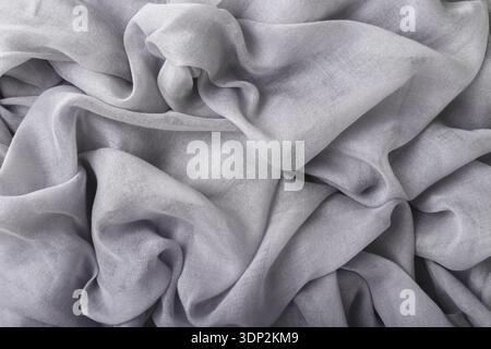 Soft grey crumpled cotton fabric close up Stock Photo
