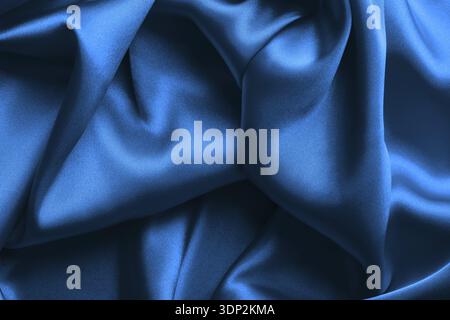 Texture of blue silk fabric, close up Stock Photo