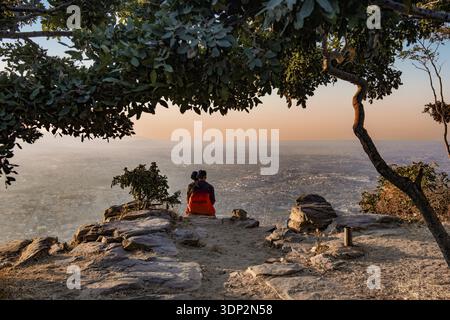 Couple looking at Lubango, Angola from above Stock Photo